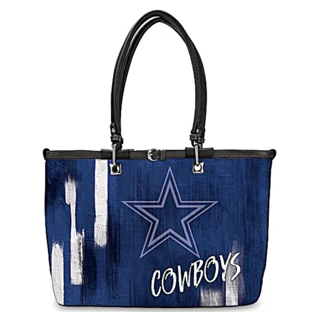 The Bradford Exchange Dallas Cowboys NFL Team Spirit Faux Leather Tote Bag Blue